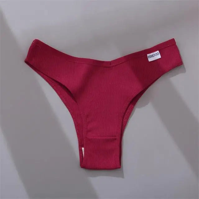FINETOO 3/5Pcs Cotton Brazilian Panties Women's Panties Sexy V Waist T-Back Underwear Female Soft Underpants Lady Bikini Lingeri.