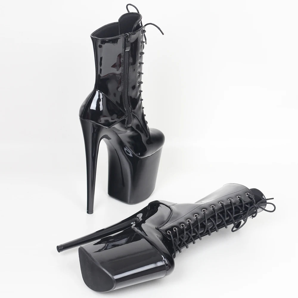 JIALUOWEI INS Style 20CM Extreme High Heels Platform Boots Lace Up Sexy Pole Dancing Ankle Boots Side Zip 5-12.