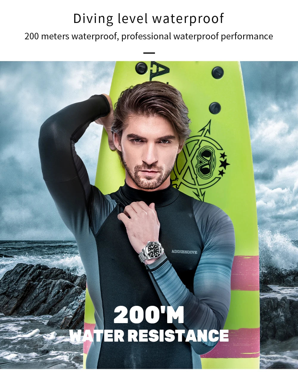 ADDIESDIVE Stainless Steel Watch Men's European and American Business Leisure Quartz Watch Waterproof Outdoor Sports Watch.