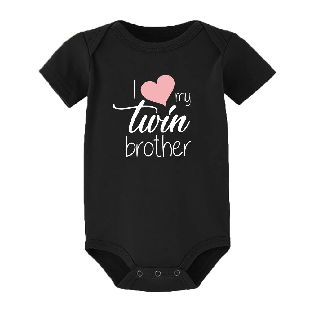 Zwillinge Säuglings-Body „I Love My Twin Sister Brother“ für Neugeborene, Jungen und Mädchen, kurzärmelig, Overall, Kleinkind-Kleidung, Baby-Geschenk-Strampler.