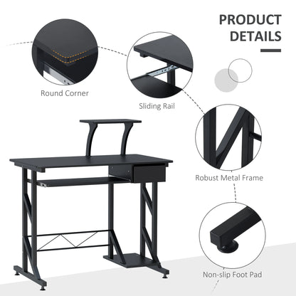HOMCOM Computertisch, Schubladenablage, Tastaturunterstützung, CPU-Lautsprecher, 90 x 50 x 100 cm