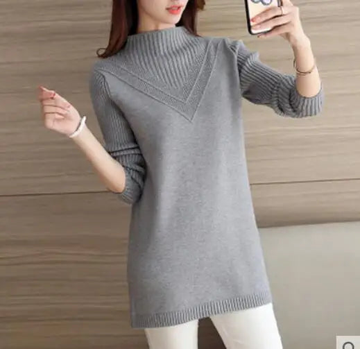 Frühling Herbst Winter Neue Rollkragenpullover Frauen Koreanische Lose Medium Lange Dicke Stricken Top Pullover Bodenbildung Pullover Ziehen.