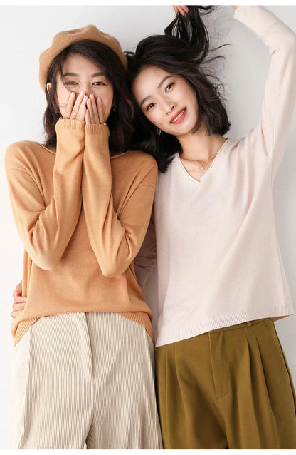 2025, frühling Herbst Frauen Pullover Solide Strickwaren Koreanische Lose Weibliche Grundlegende Casual Jumper Stretch Pullover Himmel Blau Rosa Pullover