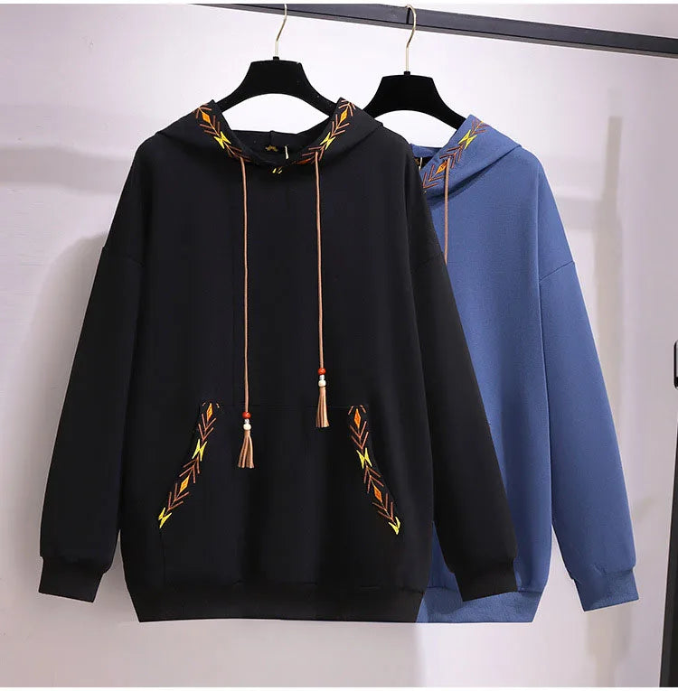 150Kg Plus Größe frauen Frühling Herbst Lose Mit Kapuze Stickerei Sweatshirt Büste 157cm 6XL 7XL 8XL 9XL 10XL lange-Ärmeln Casual Top.