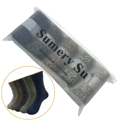 5 Pairs/Lot Wool Socks Men Winter Warm Cashmere Comfortable Long Crew Casual Bohemian Sock Male Gift for Husband Father 4 Styles