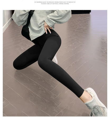 BIVIGAOS Micro Pressure Sharkskin Leggings Women Black Fitness Shaping Hip Lifting Leggings Skinny Slim Sport Workout Leggings.