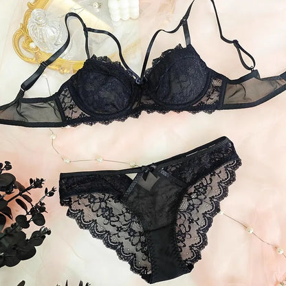 Hollow Black Sexy High Waisted Lingerie with Bow Tie for Women Two-piece Lingerie Set Hot and Transparent Tight and Comfortable.