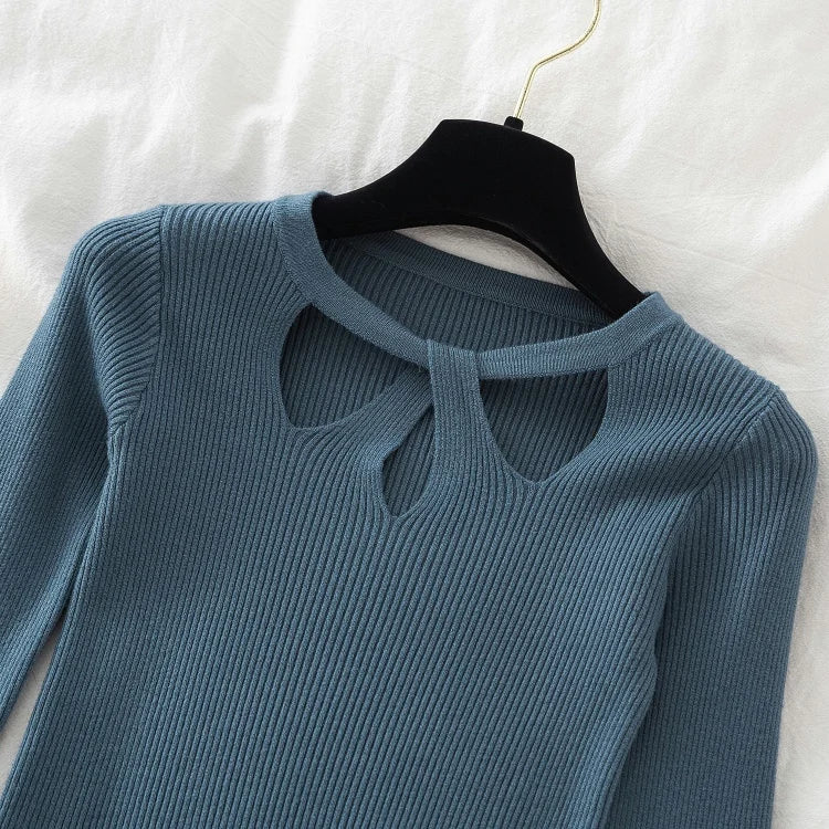 2025 Fashion Hollow Out Women Sweaters Autumn Winter Tops Slim Women Pullover Knitted Sweater Basic Solid Jumper Soft Warm Pull.