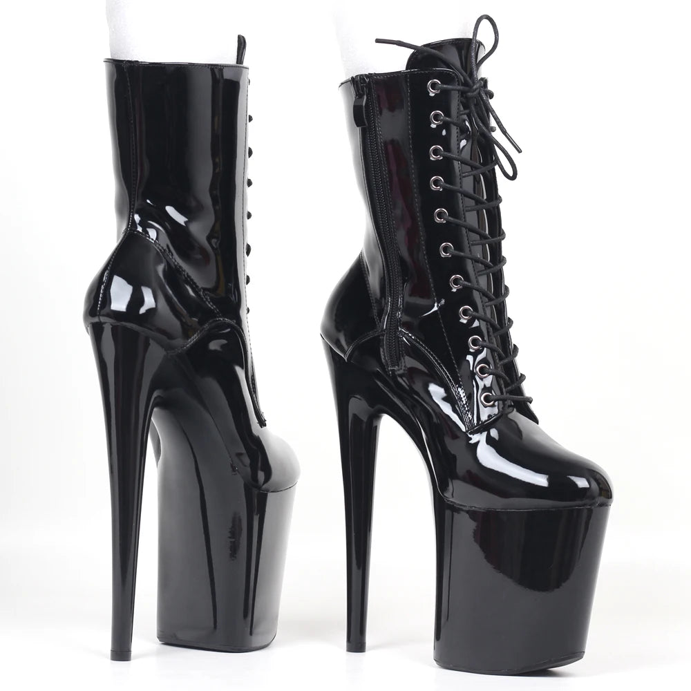 JIALUOWEI INS Style 20CM Extreme High Heels Platform Boots Lace Up Sexy Pole Dancing Ankle Boots Side Zip 5-12.