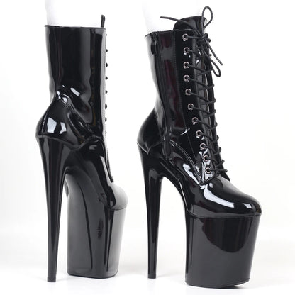 JIALUOWEI INS Style 20CM Extreme High Heels Platform Boots Lace Up Sexy Pole Dancing Ankle Boots Side Zip 5-12.