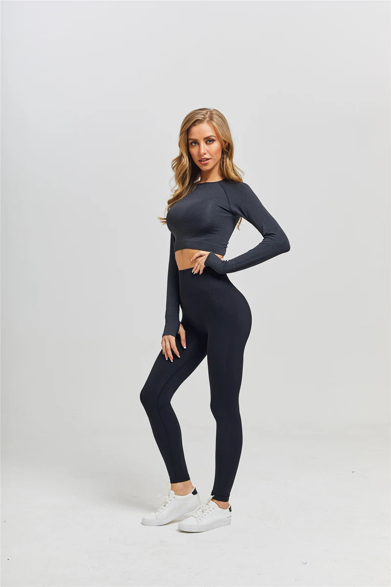 WAREBALL Women Seamless Yoga Set Gym Clothing Fitness High Waist Leggings Crop Top Shirts Sport Suits Workout Pants Active Wear.