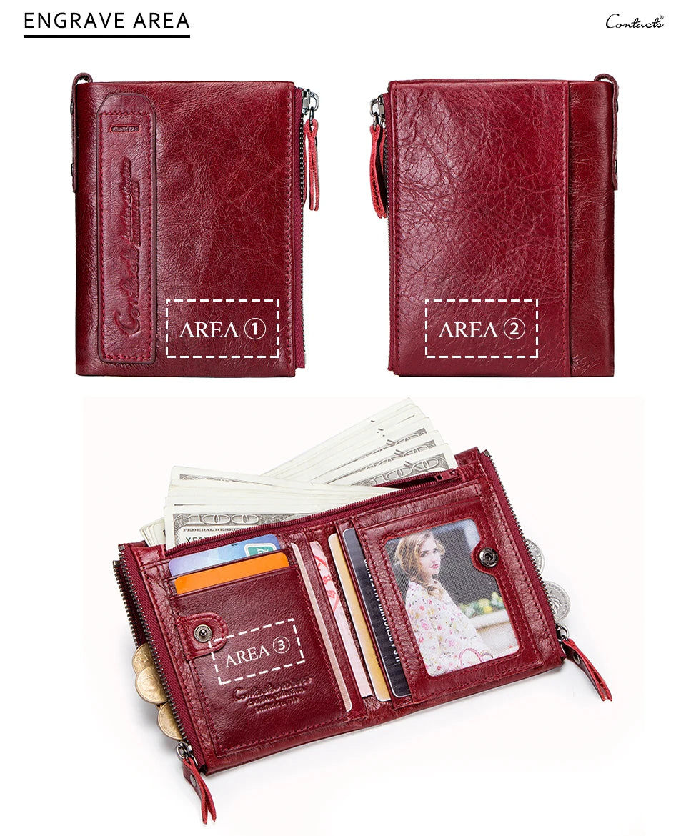 CONTACT'S Genuine Leather Short Wallets for Women Luxury Designer Coin Purse Female Money Clip Card Holder Customize Men Wallets.