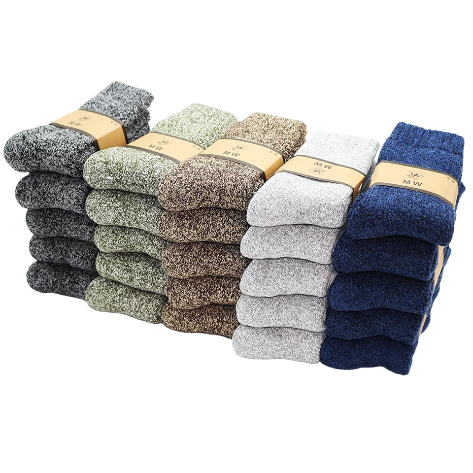Winter Men's Merino Wool Socks Super Thick Warm High Quality Harajuku Retro Snow Casual Antifreeze Socks 5 Pair.