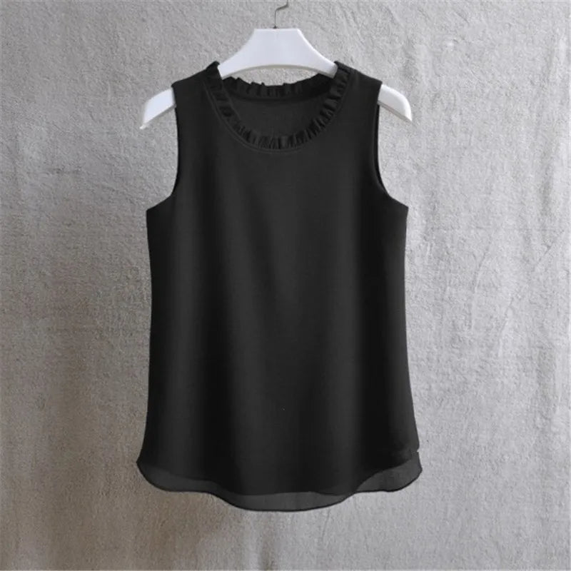 Woherb 21 Farben Feste Rüschen Chiffon Bluse Frauen 2025 Sommer Mode Weste Blusas Casual Lose Ärmellose Damen Tops Shirt