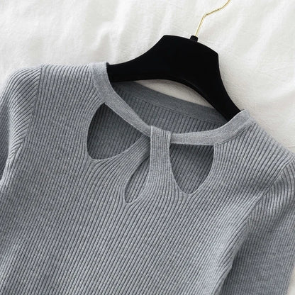 2025 Fashion Hollow Out Women Sweaters Autumn Winter Tops Slim Women Pullover Knitted Sweater Basic Solid Jumper Soft Warm Pull.
