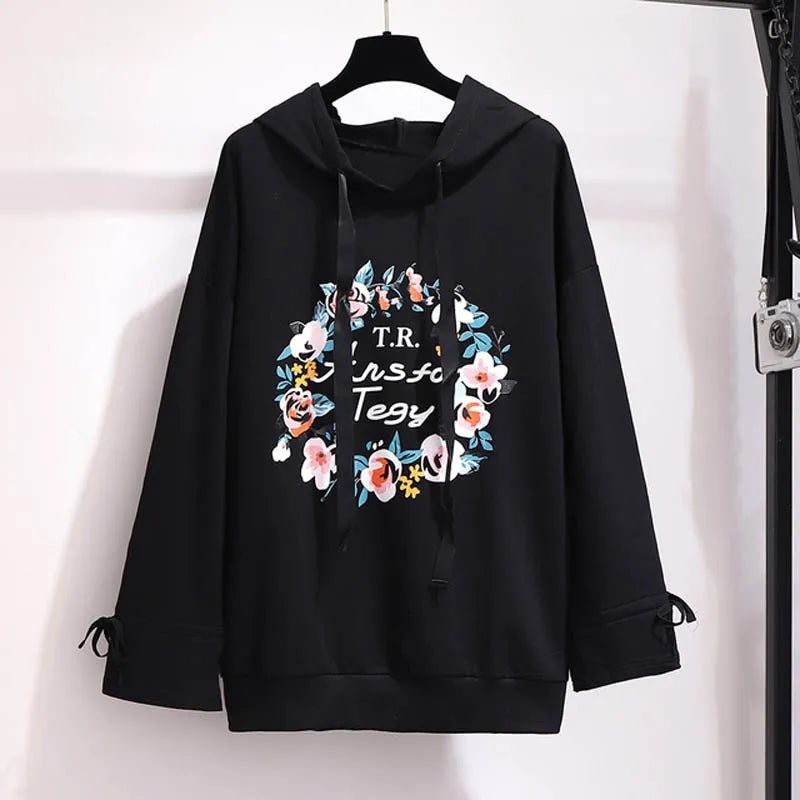 150Kg Plus Größe frauen Frühling Herbst Mit Kapuze Gedruckt Sweatshirt Büste 155cm 6XL 7XL 8XL 9XL 10XL Lange-ärmeln Top Schwarz Weiß