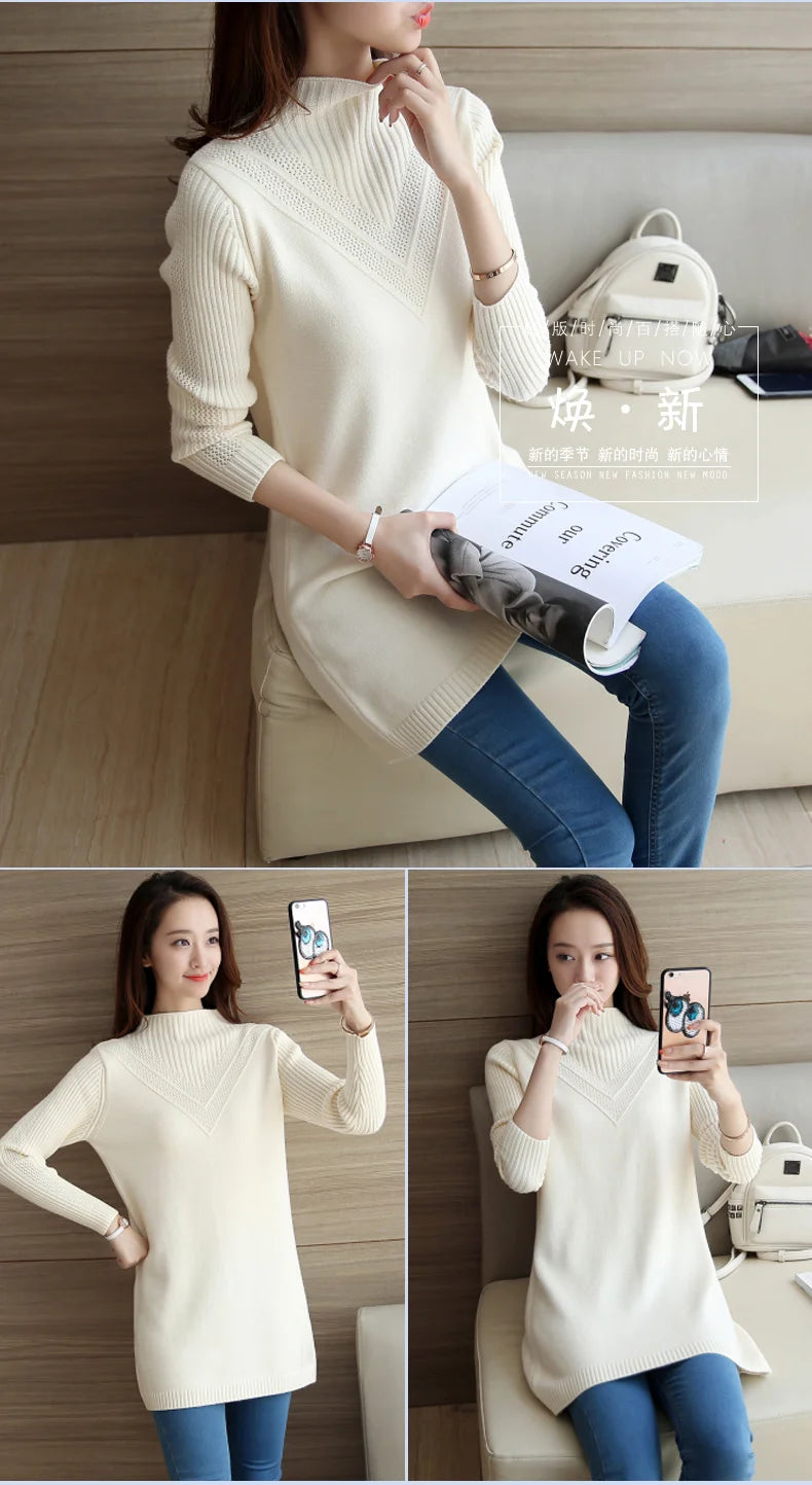 Frühling Herbst Winter Neue Rollkragenpullover Frauen Koreanische Lose Medium Lange Dicke Stricken Top Pullover Bodenbildung Pullover Ziehen.