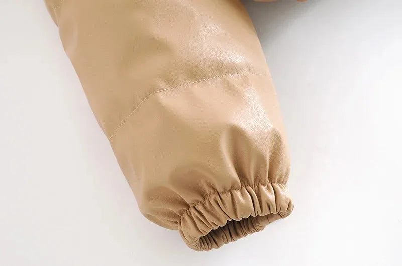 Winter frauen Jacke Dicke Warme Kurze Parka Schwarz Pu Leder Mäntel Frau Parkas Elegante Zipper Baumwolle Jacken Mantel Weibliche neue