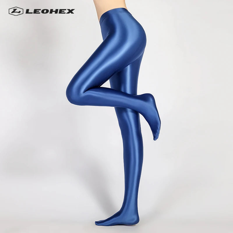 LEOHEX-Satin Glossy Sexy Leggings for Women,Trousers,Glitter Stockings,Shiny,Ankle-Length Pants,High Waist Tights,Japanese Jeggi.