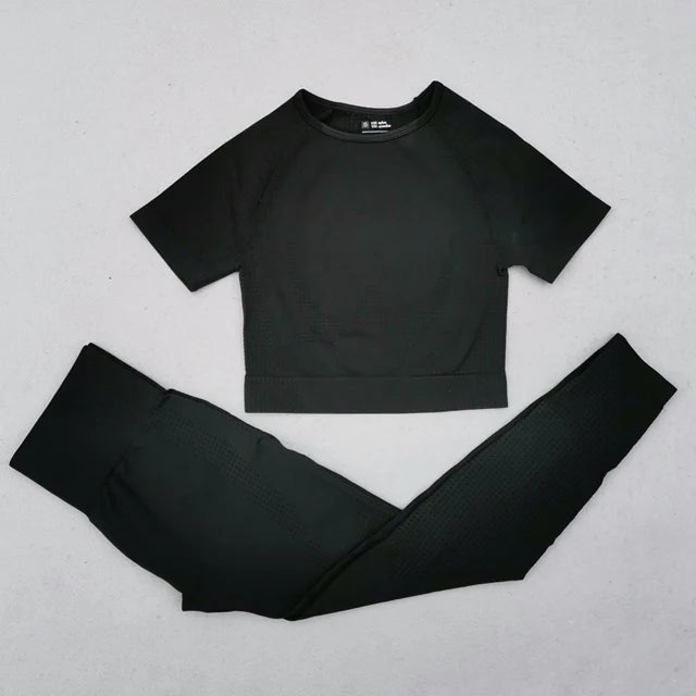 Women Seamless Yoga Set Fitness Clothing Sportswear Woman Gym Leggings Push up legging Cropped Shirts Sports Suits