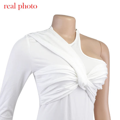 Cryptographic One Shoulder Sexy Backless Twist Bodysuits Women Long Sleeve Top Slim High Waist Bodysuit Club Party Streetwear.