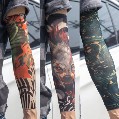 3PCS/lot new mixed 100%Nylon elastic Fake temporary tattoo sleeve skull wolf totem dragon designs body Arm stockings cool men.