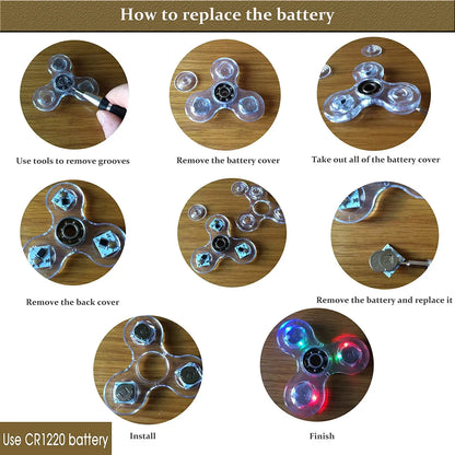 Crystal Luminous LED light Fidget Spinner Hand Top Spinners Glow in Dark EDC Stress Relief Toys Kinetic Gyroscope for Children.