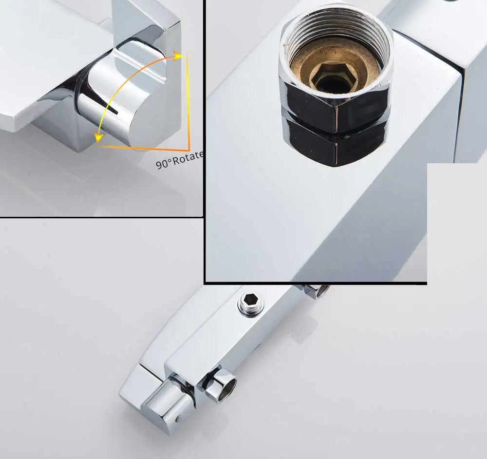 Black Waterfall Shower Faucet Bathroom Wall Mounted Bathtub Shower Faucets Dual Handles Hot Cold Water Mixer Tap with Handshower