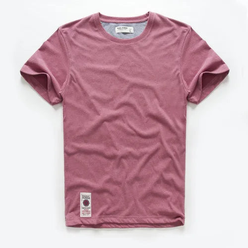New Men Cotton Solid T-Shirt Mens Short Sleeve T-shirt Multi Pure Color Fancy Yarns T Shirt Color Wine White Blue.