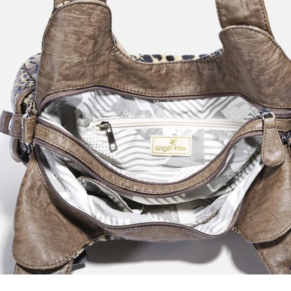Angelkiss Women Handbags Leopard Shoulder Bag Top-handle Handbag Fashion Satchel Dumpling Shoulder Bag Tote Hobos Large Purse.