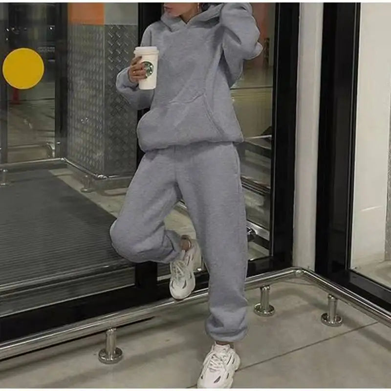 New Men Tracksuit Spring Autumn Two Pieces Sets Oversize Outfits Hooded Sweatshirts + Trouser Solid Sportswear Women Warm Suits.
