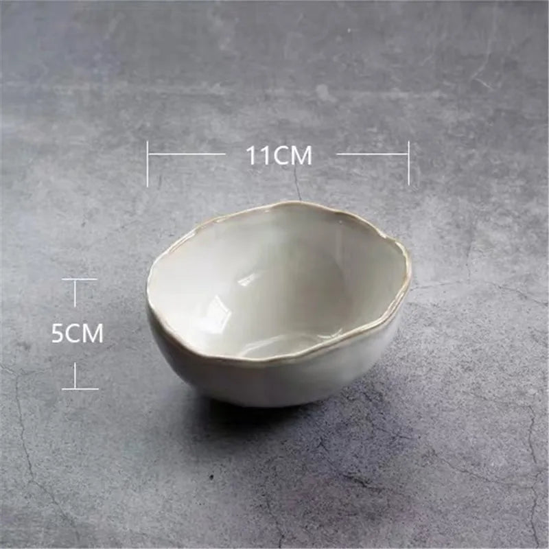 European Style Ceramic Kitchen Tableware Irregular Rice Bowl Creative Dessert Salad Bowl Porcelain Dinner Plate Sauce Dish.