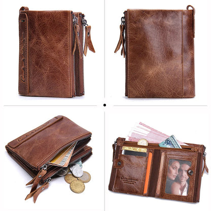 Fashion Genuine Leather Women Wallet Bi-fold Wallets Red ID Card Holder Coin Purse With Double Zipper Small Women's Purse 2022.