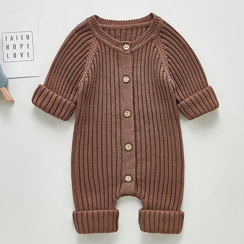 Feste Strick Baumwolle Langarm Einem stück Outfit Kleinkind Baby Jungen Mädchen Romper Frühling Herbst Neugeborenen Baby Mädchen Overall
