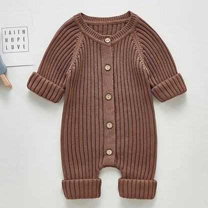 Feste Strick Baumwolle Langarm Einem stück Outfit Kleinkind Baby Jungen Mädchen Romper Frühling Herbst Neugeborenen Baby Mädchen Overall