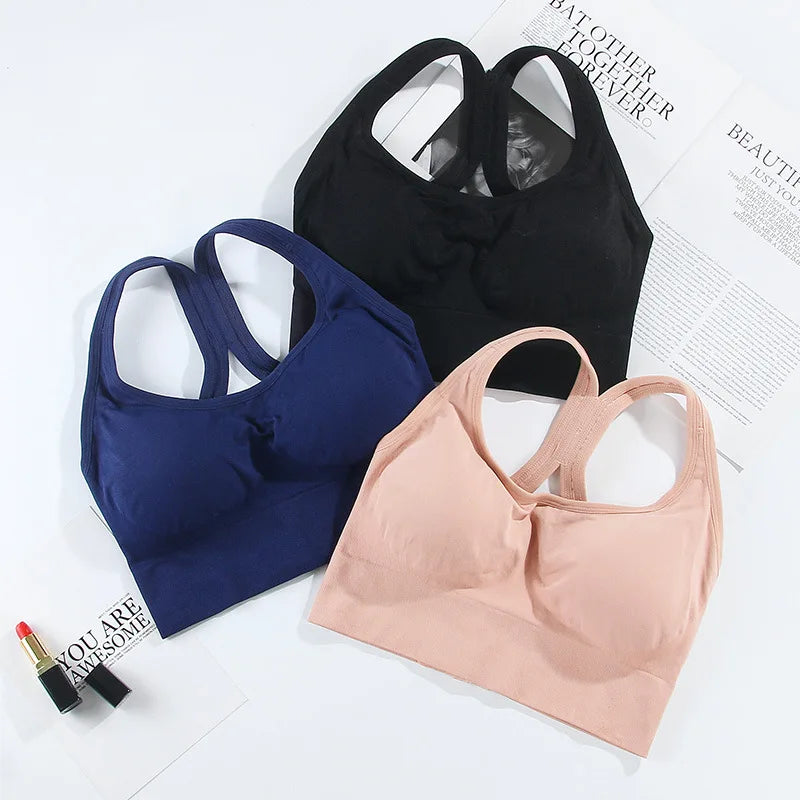 Shockproof Quick Dry Sports Bra Women Padded Gather Yoga Bra Push Up Gym Running Bra Seamless Workout Fitness Bra Top.