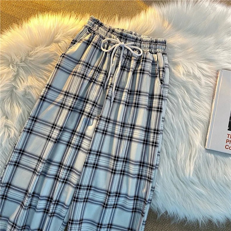 Hosen Frauen Neue Haufen füße Mode Lose Schwarz Plaid Sommer Harajuku Studenten Streetwear Harem Lange Hosen Frauen Chic.
