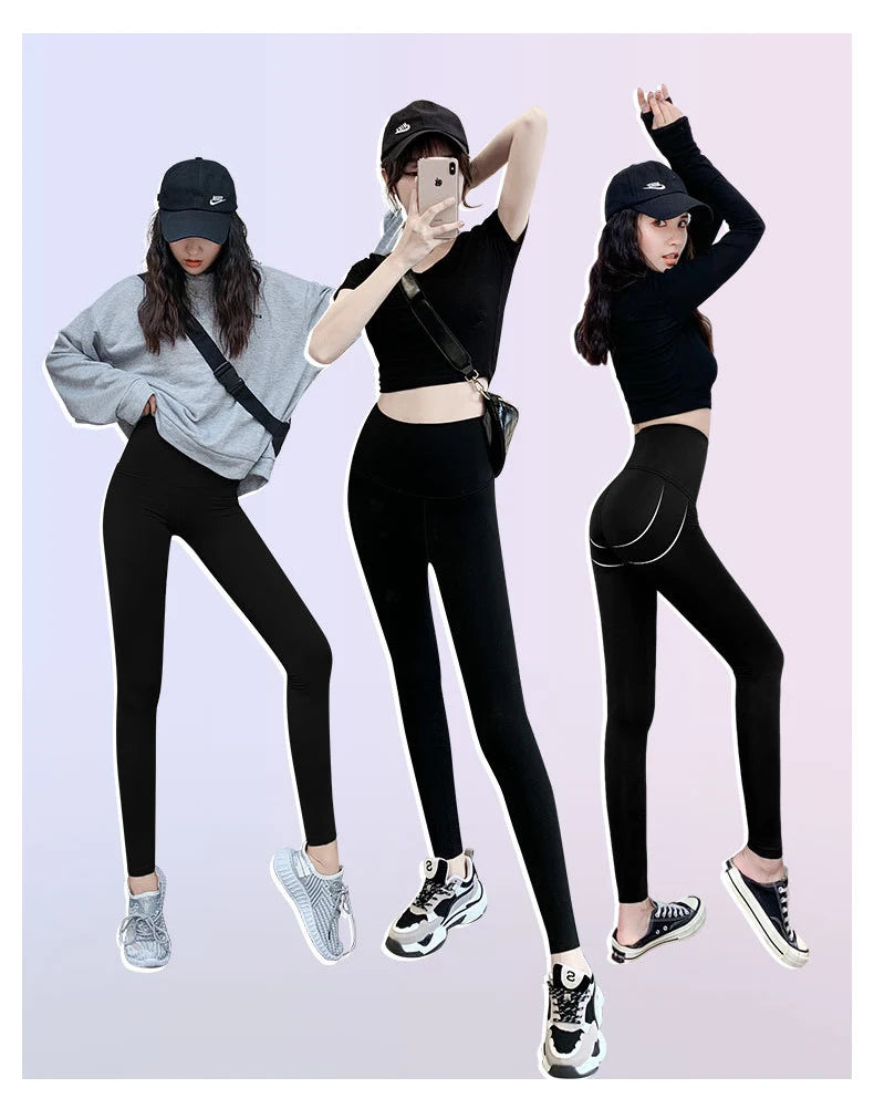 BIVIGAOS Micro Pressure Sharkskin Leggings Women Black Fitness Shaping Hip Lifting Leggings Skinny Slim Sport Workout Leggings.