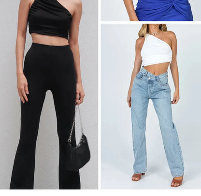 White Tank Top For Women Ruched One Shoulder Crop Top Female Elegant Summer Tops Holiday Beach Cami Top Y2K 2000s