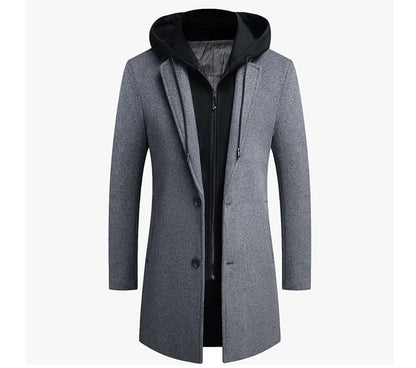 DIMUSI Winter Men's Hooded Wool Jackets Casual Middle Long Scarf Collar Cotton Thick Woolen Coat Male Luxurious Trench Clothing.