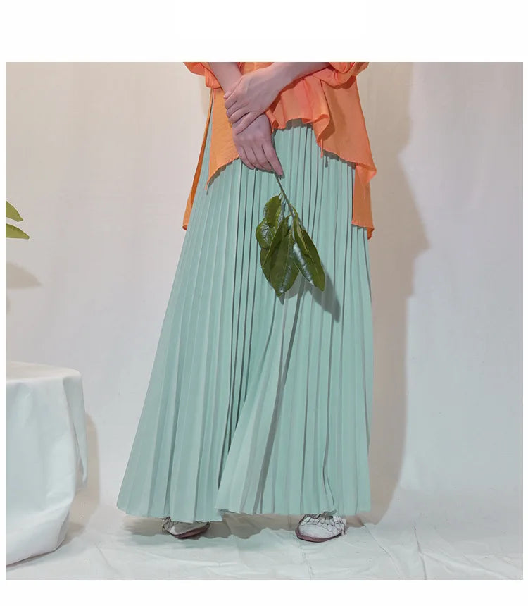Classical Women Pleated Skirt 90cm/80cm Long Female Elastic Waist Skirt Big Size Velvet Pleated Skirt for Winter Ankle-Length.