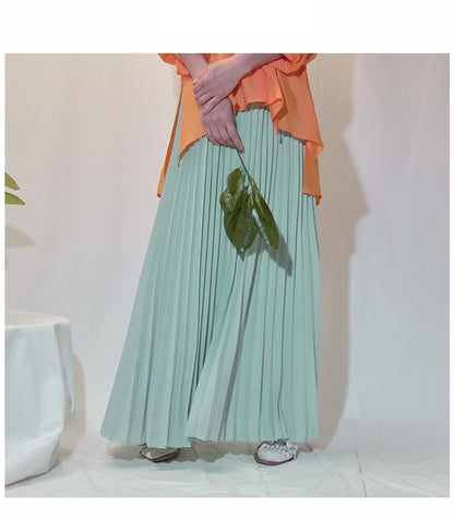 Classical Women Pleated Skirt 90cm/80cm Long Female Elastic Waist Skirt Big Size Velvet Pleated Skirt for Winter Ankle-Length.