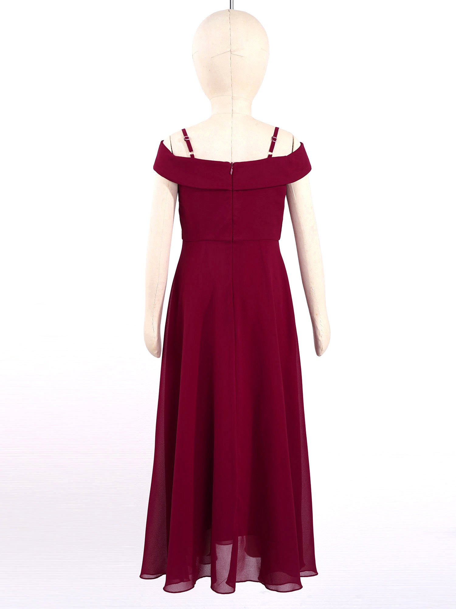 Elegantes Chiffon-Partykleid für Mädchen, schulterfrei, verstellbarer Spaghettiträger, bodenlanges Maxikleid für Hochzeit, Geburtstag, Abend.