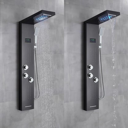 Bathroom LED Light Rain Waterfall Shower Panel Faucet Body Massage Jets Shower Faucet Stainless Steel Tub Spout Shower Column