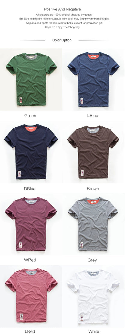 New Men Cotton Solid T-Shirt Mens Short Sleeve T-shirt Multi Pure Color Fancy Yarns T Shirt Color Wine White Blue.