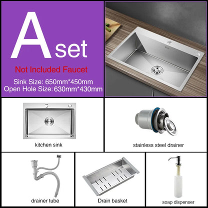 Kitchen sink lead-free austenitic handmade brushed 304 stainless steel 3mm thickness single bowl kitchen sink