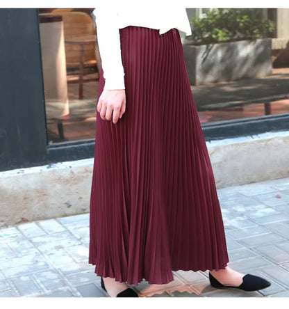 Classical Women Pleated Skirt 90cm/80cm Long Female Elastic Waist Skirt Big Size Velvet Pleated Skirt for Winter Ankle-Length