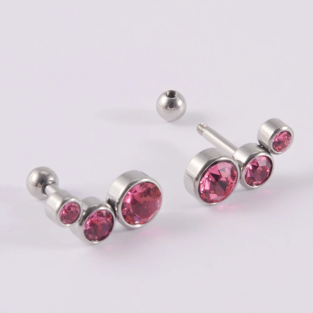 2PCS 361 Surgical Steel Crystal  Ear Tragus Cartilage Earrings 16G Three Zircon Lobe Helix Daith Earring Piercing Body Jewelry.