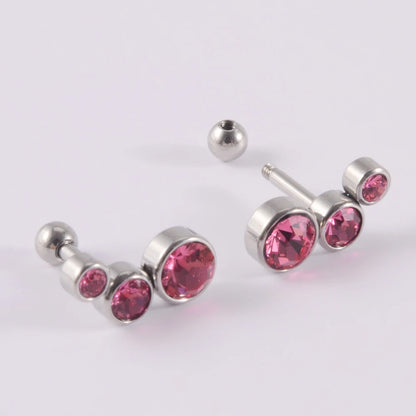 2PCS 361 Surgical Steel Crystal  Ear Tragus Cartilage Earrings 16G Three Zircon Lobe Helix Daith Earring Piercing Body Jewelry.