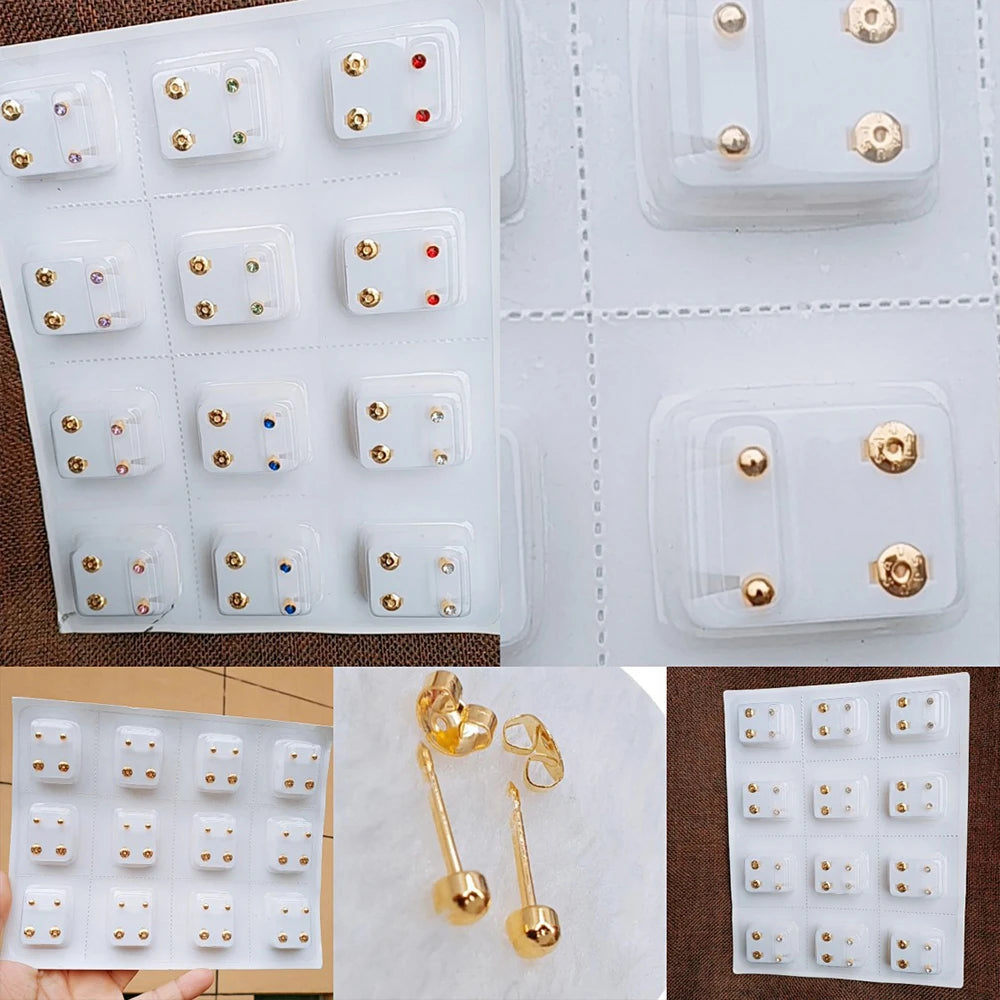 12Pairs Medical Earrings Piercing Tools Set Crystal Ear Stud Surgical Steel Stopper for Body Ear Piercing Gun Fashion Jewelry.